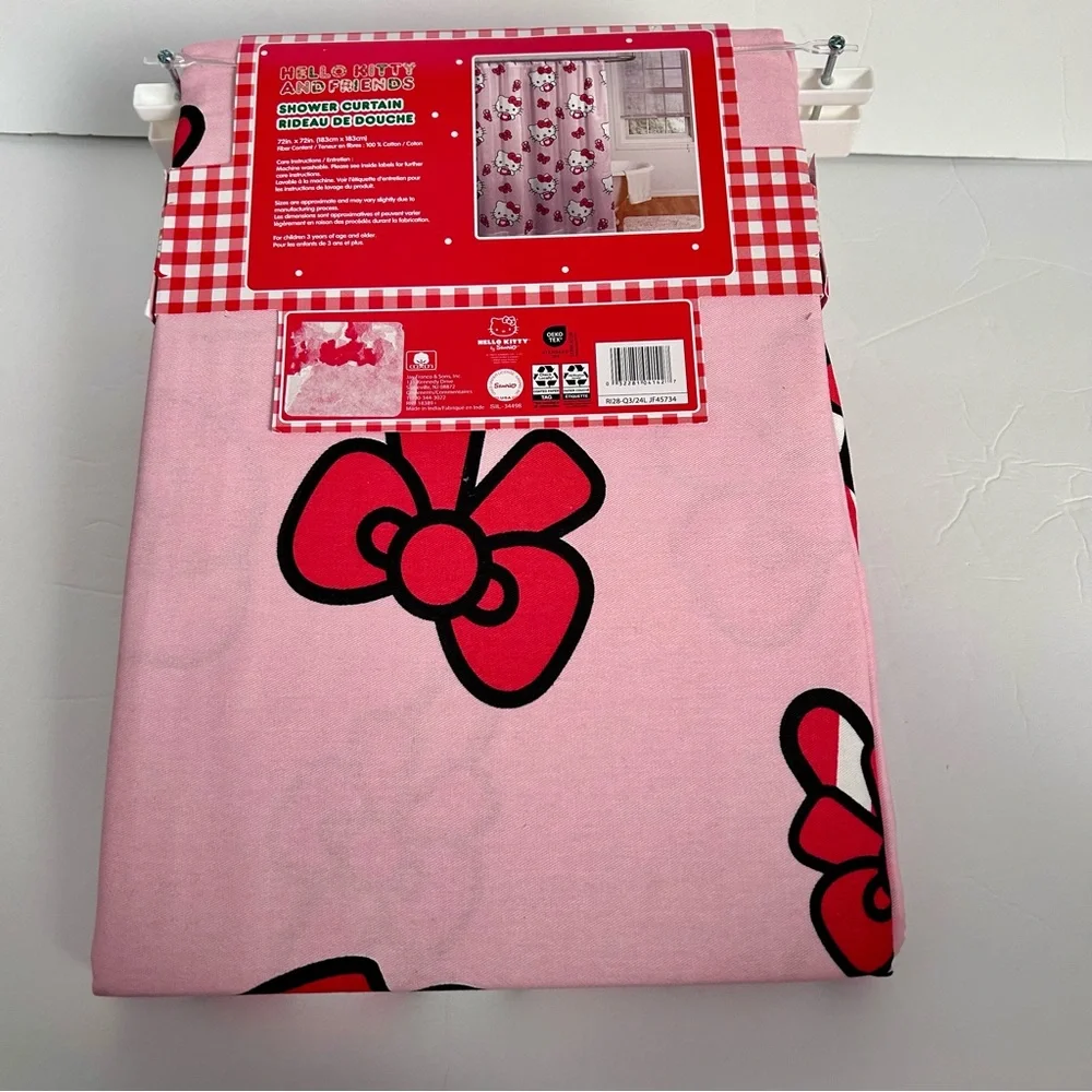 Hello Kitty Shower Curtain featuring Hello Kitty with Mug, candy canes and bows